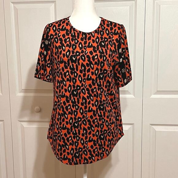 89th + Madison size M burnt leopard print on burnt orange blouse pullover top - Picture 1 of 7